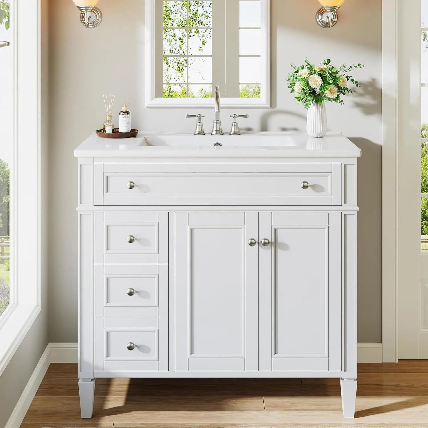 36" Bathroom Vanity with Sink with 4 Drawers & 2 Doors, Bathroom Sink Cabinet