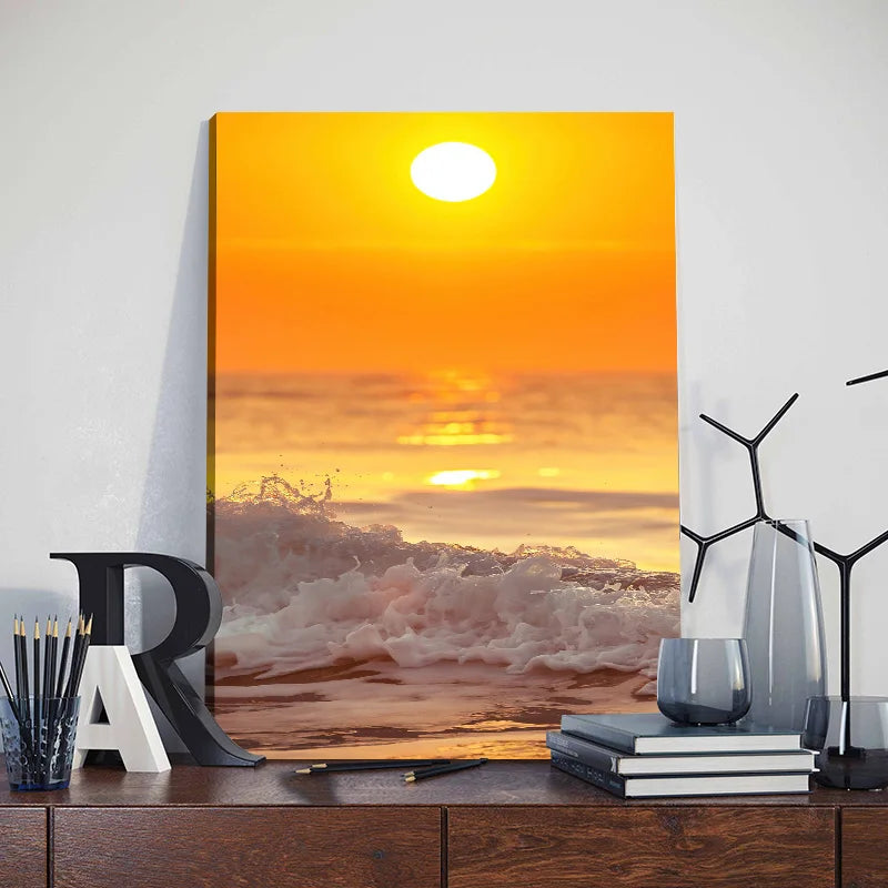 3pcs Framed Seaside Scenery Wall Art Canvas Painting Nordic Beach Sunset Print Poster Modern Living Room Home Decor Mural