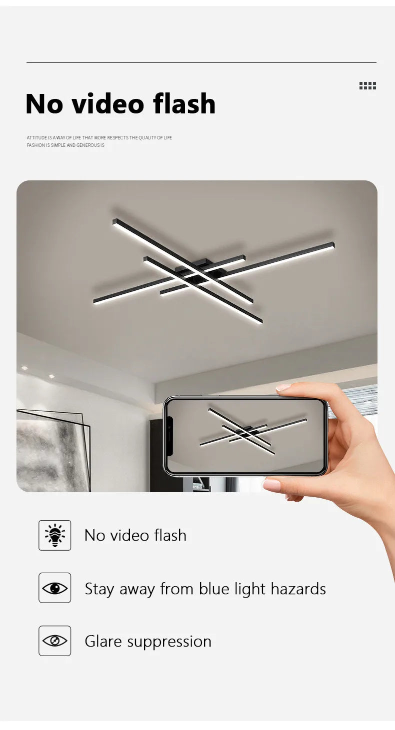 Black chandelier square bedroom lamps living room lamp led ceiling lamp Nordic minimalist creative led ceiling lamp strip lights