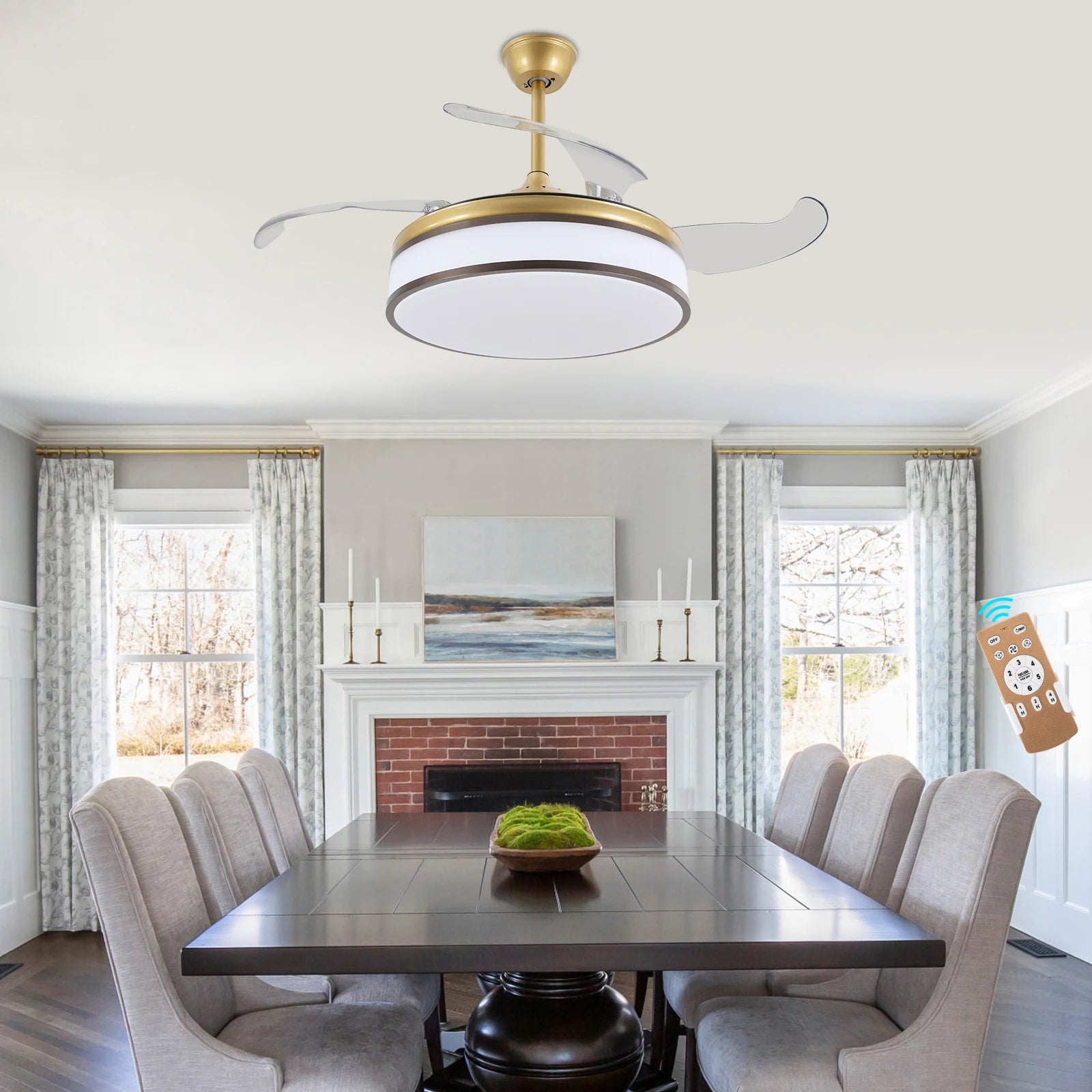 42 Inch Fan Pendant Light，ceiling Fan Light, Ceiling Fan Light with Remote Control, Ceiling Fan Lamp for Bedroom Kitchen