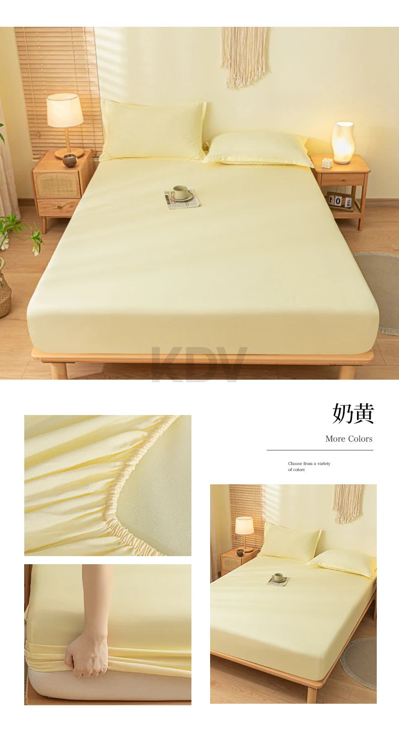 Solid Color Brushed Fitted Bed Sheet Set with 2 Pillowcases Soft Comfortable Non Slip Mattress Protector Cover for Single Double