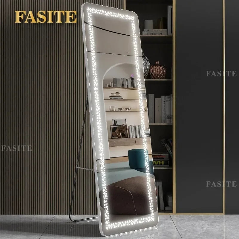 RGB LED Full Length Mirror With Lights, 63"x20" Floor Mirror Dimming Lights, Standing Wall Mounted Hanging