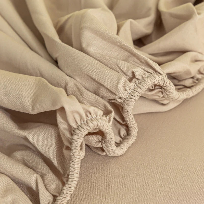 Solid Color Brushed Fitted Bed Sheet Set with 2 Pillowcases Soft Comfortable Non Slip Mattress Protector Cover for Single Double