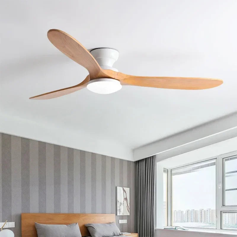 42/52inch Low Floor Ceiling Fan Light Remote Control Led Llights Indoor Restaurant Solid wood fan leaves With Fan Chandelier