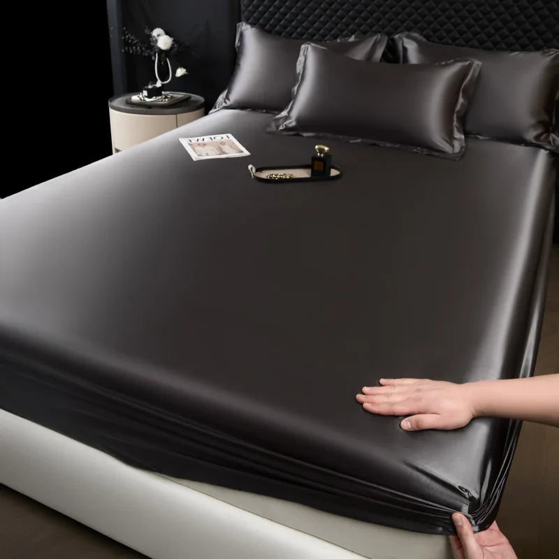 3 pcs High End 100% Mulberry Silk Bed Sheet Set with Pillowcase Luxury Solid Color Silk Fitted Sheet Soft Smooth Satin Bed Linen
