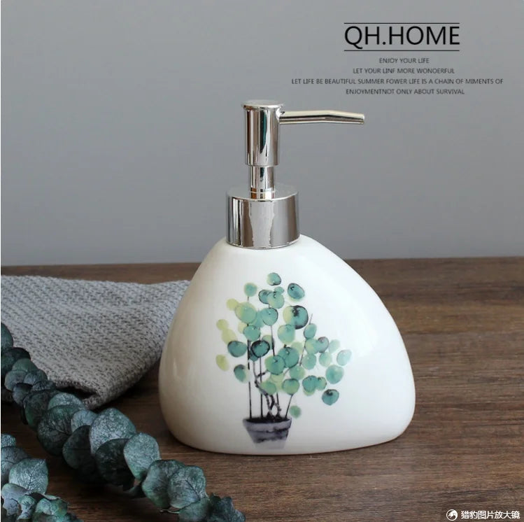 Green Nordic Ceramic Bathroom Set - Soap Dispenser, Toothbrush Holder, Tumbler & Soap Dish for Stylish Bathroom Organization