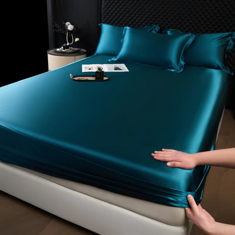 3 pcs High End 100% Mulberry Silk Bed Sheet Set with Pillowcase Luxury Solid Color Silk Fitted Sheet Soft Smooth Satin Bed Linen