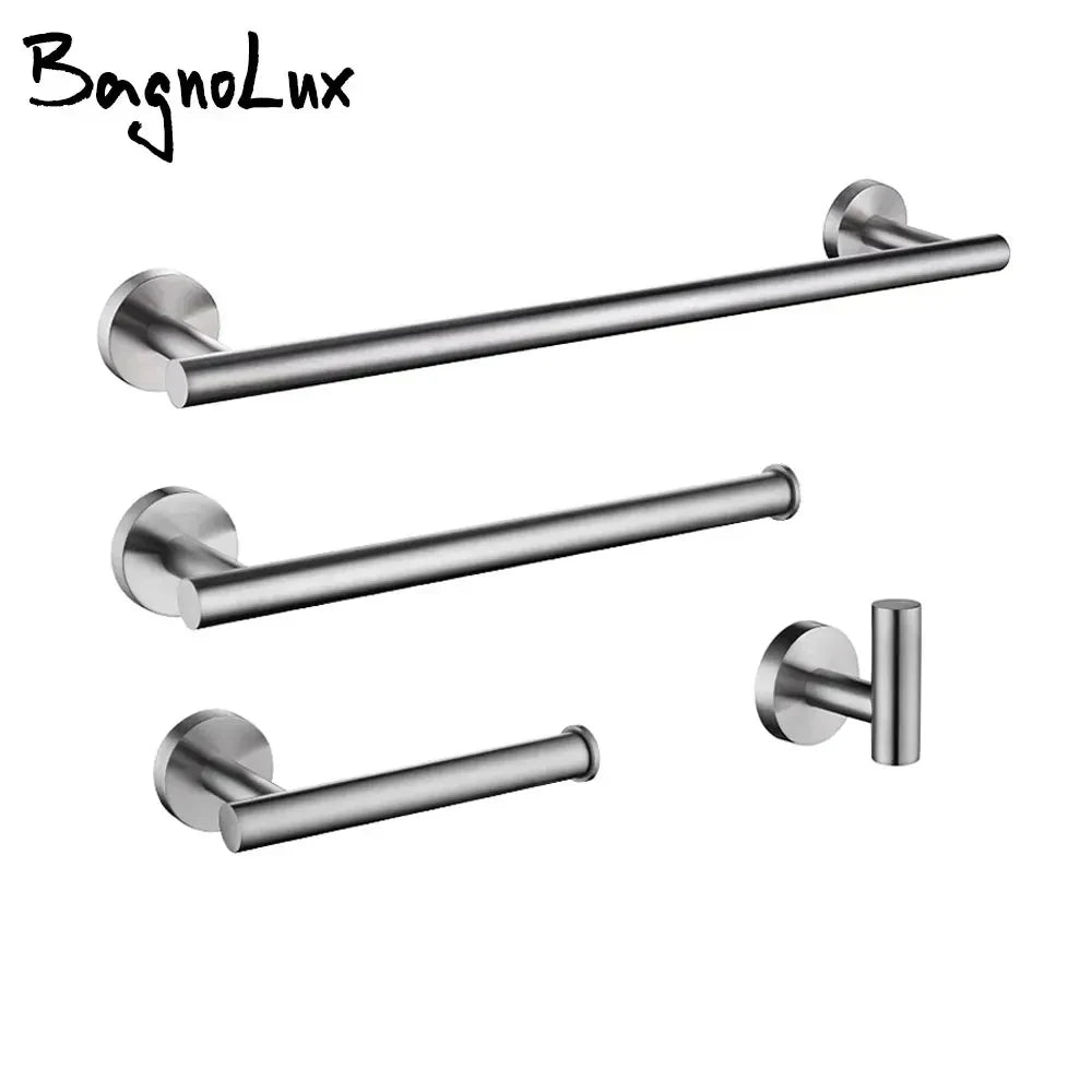 Bathroom Hardware Set Accessories Kit Brushed Stainless Steel Round Wall Rack Hand Bar Toilet Roll Paper Holder Robe Towel Hook