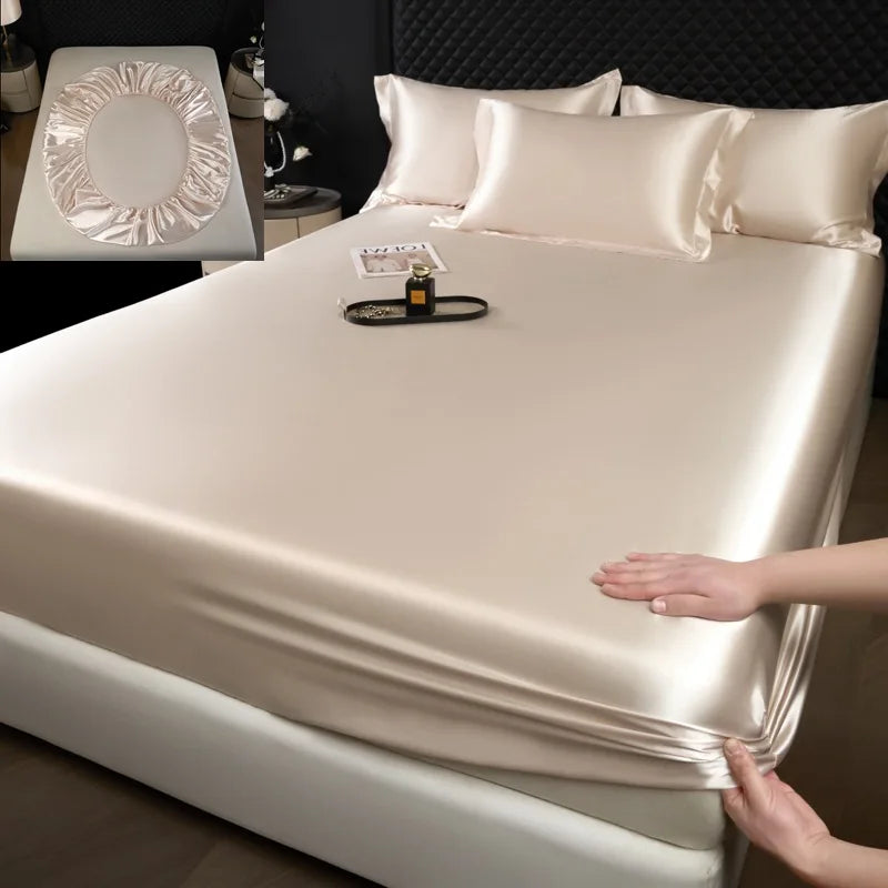 3 pcs High End 100% Mulberry Silk Bed Sheet Set with Pillowcase Luxury Solid Color Silk Fitted Sheet Soft Smooth Satin Bed Linen