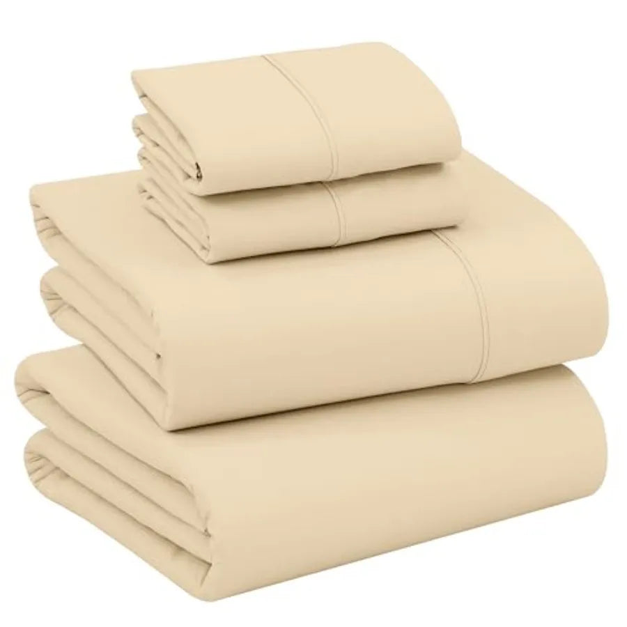 00% Cotton Sheets  Size Percale BeddinCoolinand Breaable  wi a Crisp Soft and Comforble Feel 6" Deep Poet 4-Piece Set Beige