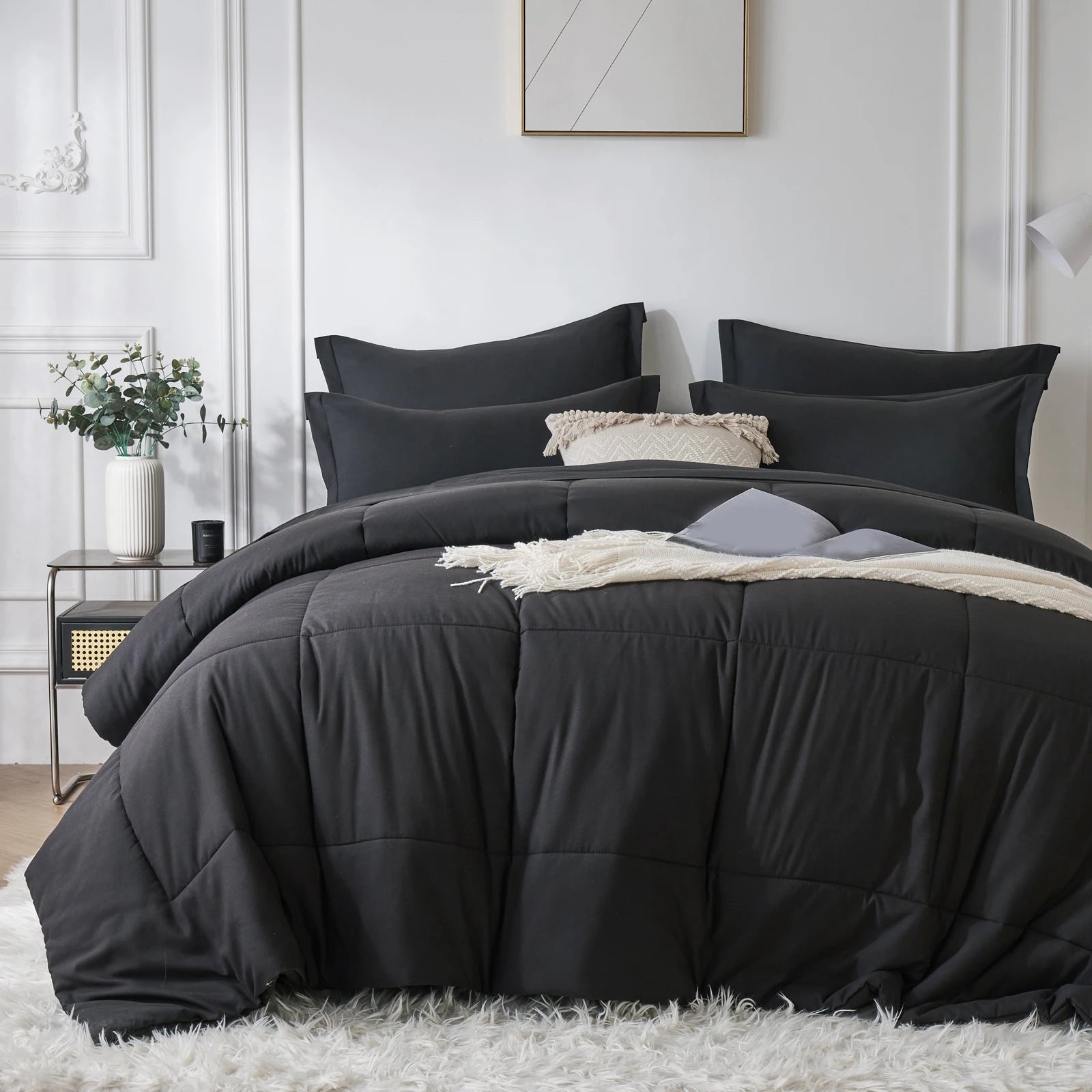 7 Piece Bed In A Bag Comforter Set Queen, Stylish solid geometry   Comforter And Sheet,Pillowcase Set, ideal gift