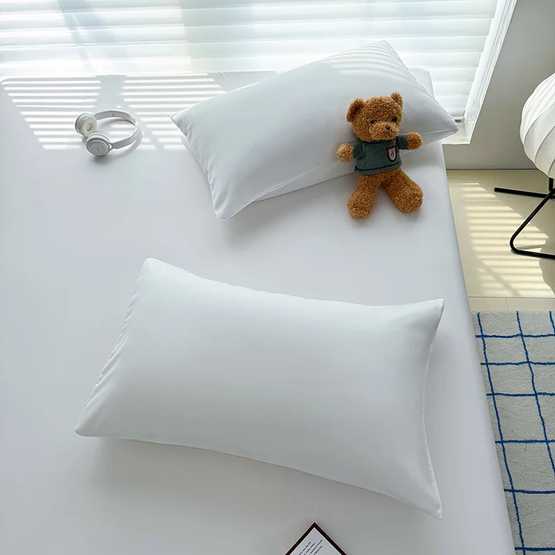 Solid  Colour Washed Fitted Sheet with Elastic Bands Non Slip Adjustable Mattress Cover for Single Double King Queen Bed