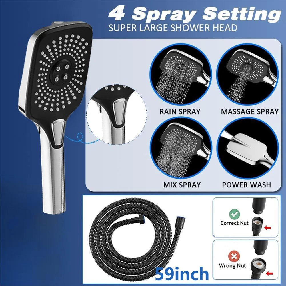 12 Inch Rain/Rainfall Shower Heads 3+1 Settings Top Spray Wall-Mount Shower Set with Extension Arm Handheld Top Spray Showerhead