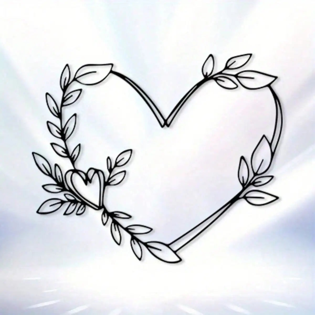 Retro Heart Shaped Metal Wall Art，Rustproof Iron Leaf Sculpture for Bedroom Living Room Decor
