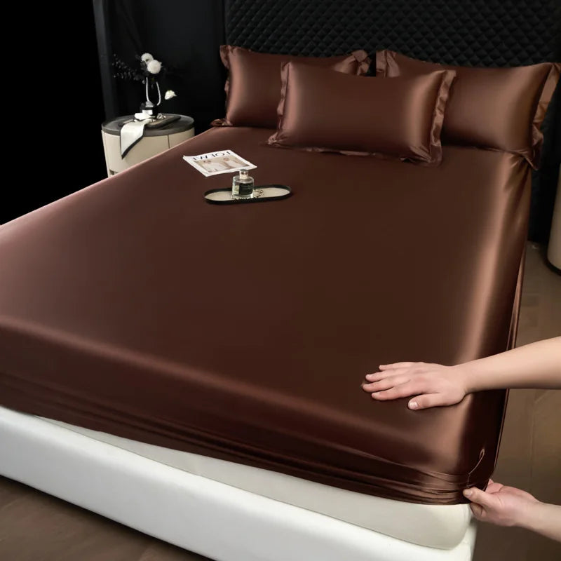 3 pcs High End 100% Mulberry Silk Bed Sheet Set with Pillowcase Luxury Solid Color Silk Fitted Sheet Soft Smooth Satin Bed Linen