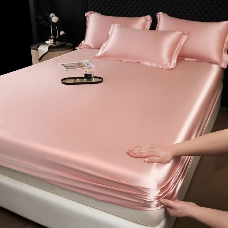 3 pcs High End 100% Mulberry Silk Bed Sheet Set with Pillowcase Luxury Solid Color Silk Fitted Sheet Soft Smooth Satin Bed Linen