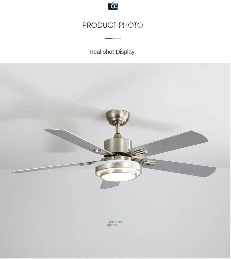 Modern Stainless Steel Ceiling Fan Lights with Lights Restaurant Fan Lights, Remote Dimming, Energy-saving Silent Pendant Lights