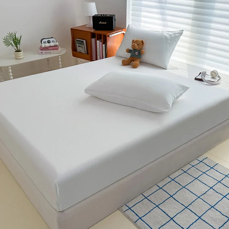 Solid  Colour Washed Fitted Sheet with Elastic Bands Non Slip Adjustable Mattress Cover for Single Double King Queen Bed