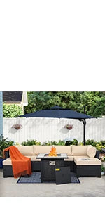 7 Pieces Outdoor PE Wicker Furniture Set Patio Rattan Sectional Conversation Sofa Set with Khaki Cushions and Glass Top T