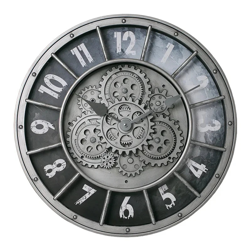 Retro Industrial Roman Wall Clock  Gear Rotation Clock Living Room Decorative Wall Clock Stylish Silent Wall Clock Quartz Clock