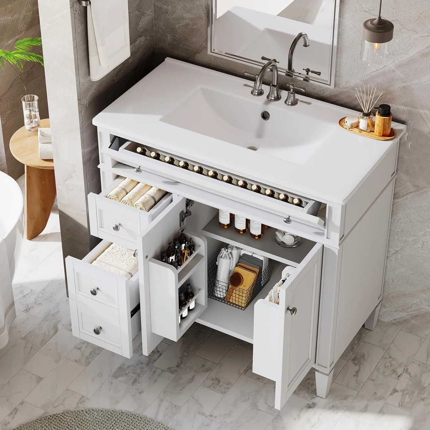 36" Bathroom Vanity with Sink with 4 Drawers & 2 Doors, Bathroom Sink Cabinet