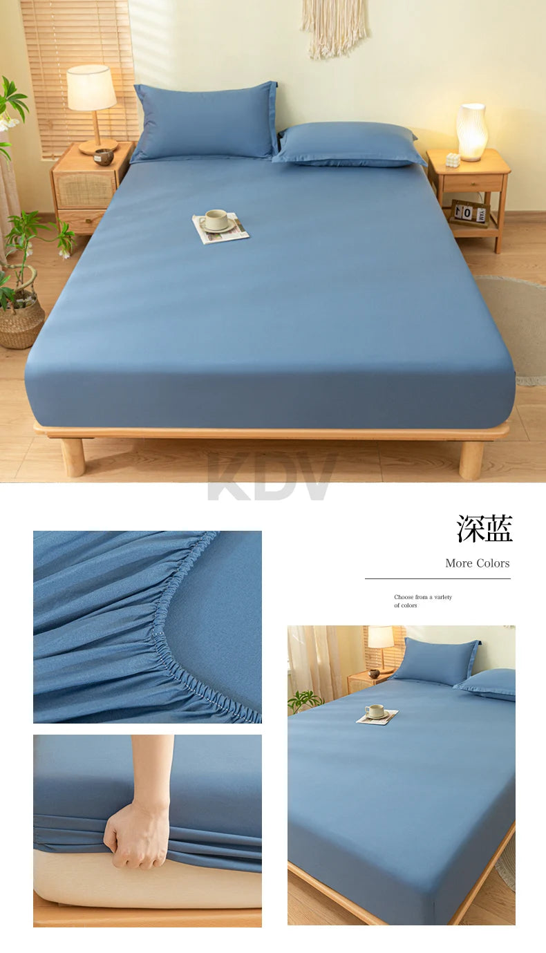 Solid Color Brushed Fitted Bed Sheet Set with 2 Pillowcases Soft Comfortable Non Slip Mattress Protector Cover for Single Double