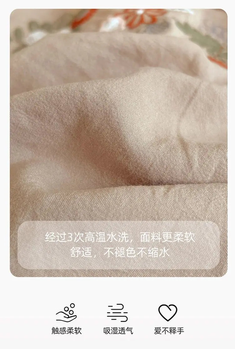New Chinese embroidery washed cotton soft quilt cover bed sheet four-piece set