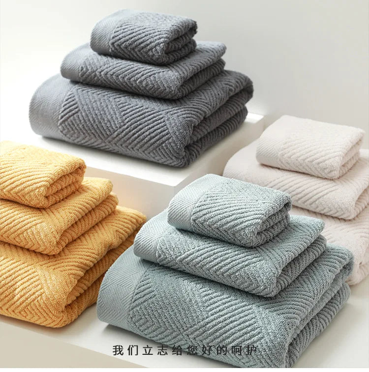 3Pcs/Pack Long-Staple Cotton Bath Towel Face Towel Set Solid Soft Quick-dry Bath Towels Beige Gray Yellow Beach Towel