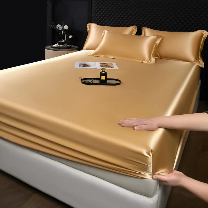 3 pcs High End 100% Mulberry Silk Bed Sheet Set with Pillowcase Luxury Solid Color Silk Fitted Sheet Soft Smooth Satin Bed Linen