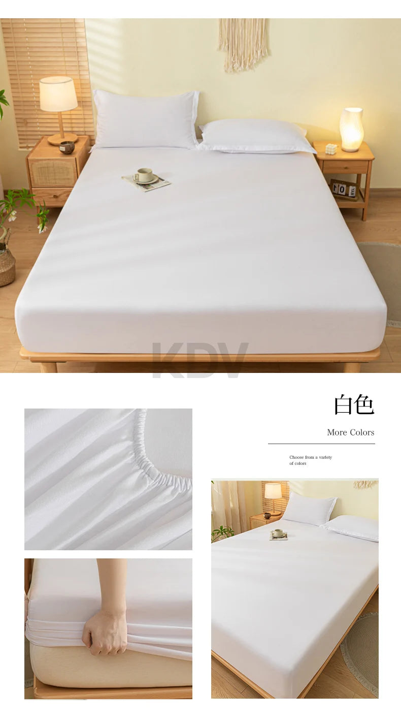 Solid Color Brushed Fitted Bed Sheet Set with 2 Pillowcases Soft Comfortable Non Slip Mattress Protector Cover for Single Double