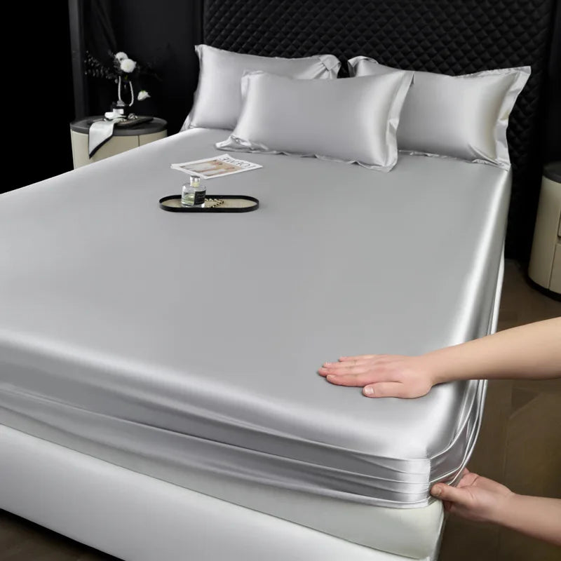 3 pcs High End 100% Mulberry Silk Bed Sheet Set with Pillowcase Luxury Solid Color Silk Fitted Sheet Soft Smooth Satin Bed Linen