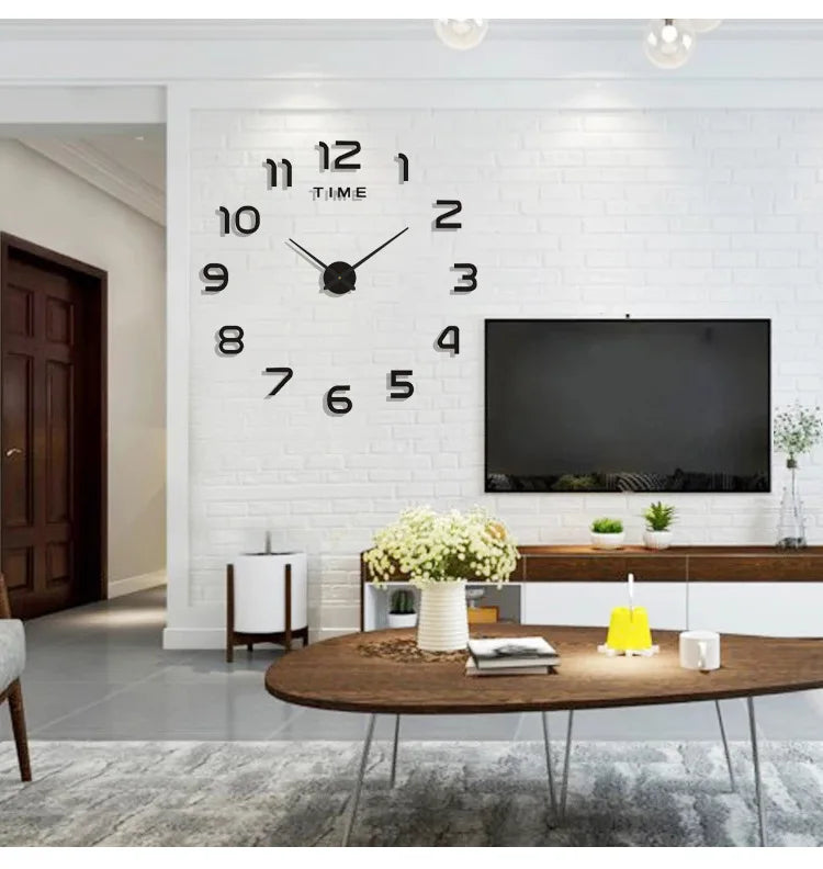 Large 3D DIY Wall Clock Giant Acrylic Mirror Clocks Frameless Big Horloge Home Decoration for Living Room Bedroom Wall Decor