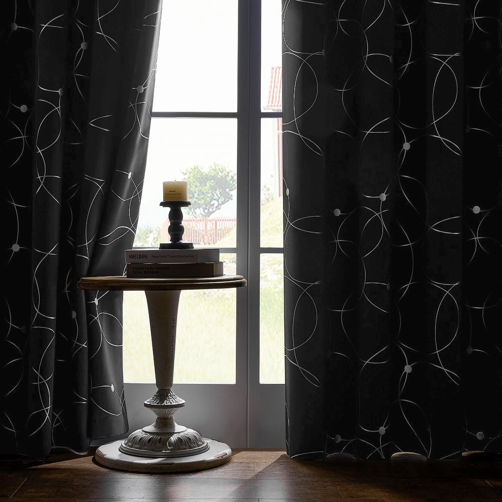 4PCSBlackout Curtains Grommet Thermal Insulated Room Darkening  With Circle And Dots Foil Printed For Bedroom