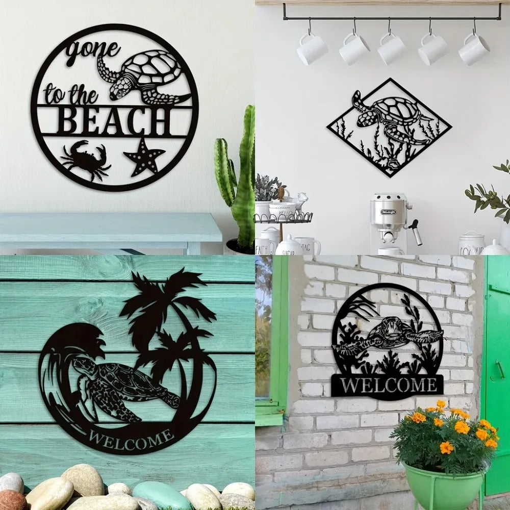 Metal Sea Turtle Ornament Beach Theme Decor Wall Art Decorations Wall Hanging Iron Art, Wall decoration, Wall Sticker