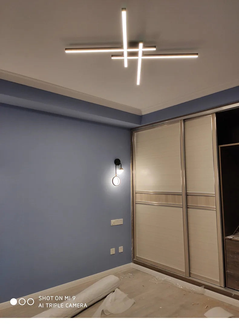 Black chandelier square bedroom lamps living room lamp led ceiling lamp Nordic minimalist creative led ceiling lamp strip lights