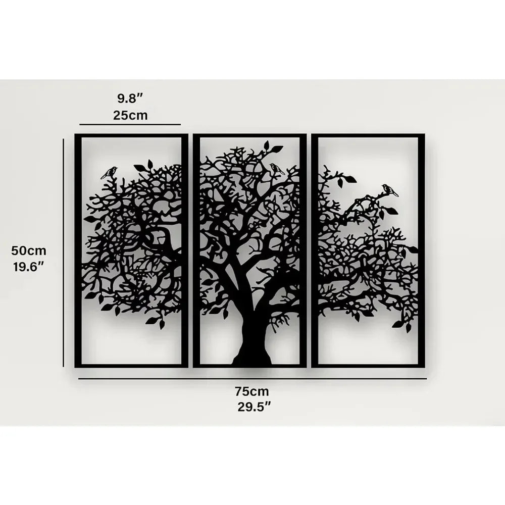 3Pcs Family Tree Metal Wall Decor – Tree of Life Iron Art. Modern 3D Wall Art for Home, Bedroom, and Living Room Decoration.